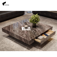 Tostone Light Luxe Haut de gamme carré Naturel Venise Brun Marbre Flottant Table Basse pour Simple Maison Doux Ameublement
