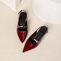 Escarpins slingback en cuir PU pour femmes, à bout pointu, style Mary Jane avec boucle en strass, talon carré, 3 couleurs, tailles 35-43, chaussures de soirée