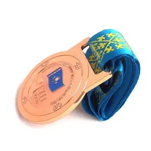 批发定制设计滑雪10k挑战运动冠军荣誉金属奖牌免费丝带奖励奖牌