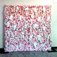 Décoration de toile de fond de mariage : Murs floraux enroulables en tissu de soie artificielle, roses artificielles, rose pâle et blanc