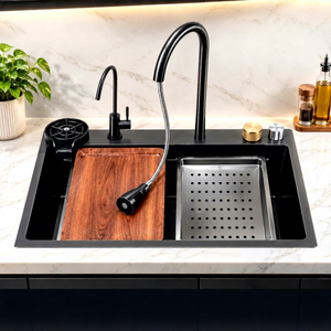 Daystar Trade Modern Double Bowl <b>Deck</b> Mounted Eco-Friendly Handmade 304 Stainless Steel Nano Black Rectangular Kitchen Sink - Product Image 1