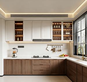 Armoires de cuisine laquées sur mesure de qualité supérieure (noyer/blanc) |   Conception modulaire européenne et fermeture douce |   Service de mise en page gratuit 48h - Product Image 6