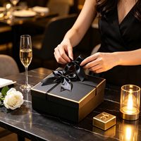 Boîte cadeau noire dorée de luxe avec ruban, emballage cadeau de luxe pour anniversaire, Saint-Valentin, mariage, cosmétiques, parfum