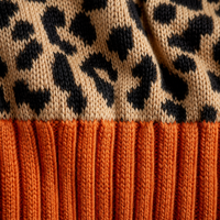 Pull-over en tricot pour femme avec logo personnalisé, manches longues, col rond, imprimé léopard, mode décontractée, hiver, polyester, usine OEM et ODM