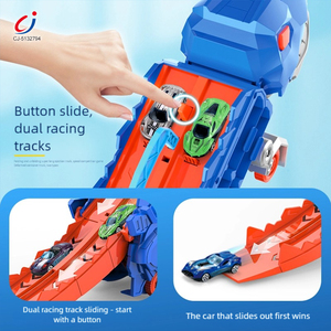 Chengji <span class=keywords><strong>Jouet</strong></span> de transport pour enfants : <span class=keywords><strong>Voiture</strong></span> de transport de dinosaures transformable, pliable, avec rails en alliage et fonction de glisse, et camion porte-conteneurs portatif - Product Image 3