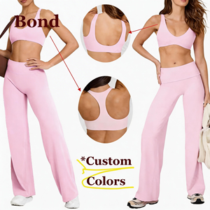 Conjunto de 4 Piezas de Ropa Deportiva para Mujer: Sujetador Deportivo <span class=keywords><strong>Bond</strong></span> OEM Personalizado, Leggings Suaves y Elásticos de Cintura Alta con Dobladillo Recto y Pierna Acampanada - Product Image 1
