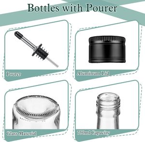 Bouteilles en verre à col long de 750 ml (25 oz) avec bouchon à vis verseur, bouteille de vin de Bordeaux vide pour vin, sirop, jus, pour bar à domicile, liqueur, jus - Product Image 2
