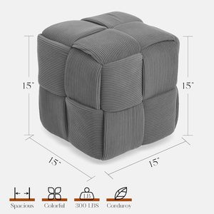 Repose-pieds ottoman en velours côtelé carré doux et confortable, tabouret de canapé - Product Image 3