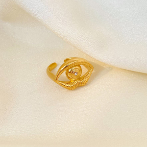 Nuovo Anello Minimalista in Stile Retrò con Occhio di Holus Placcato Oro in Acciaio al Titanio con Diamante, Gioielli alla Moda - Product Image 4