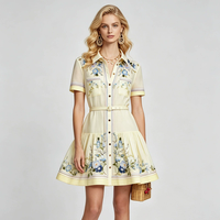 Robe trapèze personnalisée grande taille en coton et lin, imprimée, à col chemise, manches courtes et taille cintrée pour femme
