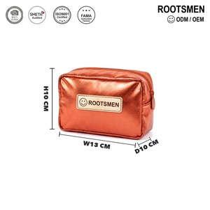 Bolsa de Cosméticos Compacta de Cuero PU Metálico Color Terracota, 13x10x10cm, Forma de Caja, con Cierre, Organizador de Maquillaje, Bolsa de Viaje Diaria, con Logotipo Personalizado - Product Image 1