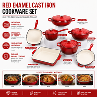 Set Peralatan Masak 7-Piece Eco-Friendly Nordic dari Besi Cor Enamel, Termasuk Wajan Penggorengan Seafood, Panci Sup Susu, Panci Rebus, dan Panci Oven.