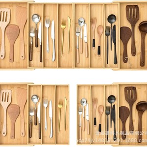 Wooden Cutlery <b>Box</b> With Compartments Expandable <b>Kitchen</b> Drawer Organizer <b>Storage</b> Tray Rectangular Multipurpose - Product Image 2