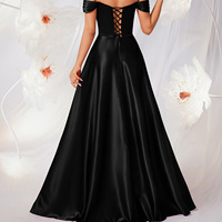 Nouvelle Robe de Soirée Noire en Satin Mat, Fendue, Élégante et Sexy, pour Soirées Annuelles et Dîners