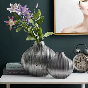 <span class=keywords><strong>Vase</strong></span> de décoration en verre plaqué argent, ornement Simple, <span class=keywords><strong>rond</strong></span> et <span class=keywords><strong>plat</strong></span>, petite bouche à rayures verticales, possibilité de ranger de l'eau, pour la maison - Product Image 2