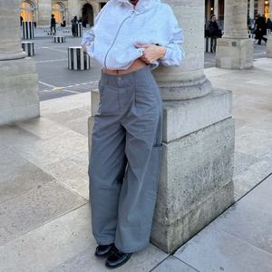 กางเกงขายาวทรงหลวมสไตล์วินเทจ ผ้าฝ้ายน้ำหนักเบา ทนทาน ใส่ได้ทั้งชายและหญิง ทรงขากว้าง มีจีบ จับจีบแบบลำลอง - Product Image 1