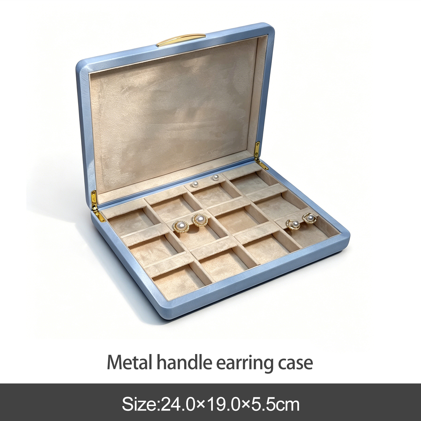 Blue metal handle earring case