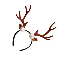 Serre-tête de Noël Marron Rouge Grandes Cornes de Cerf Créatives Accessoires de Tête d'Élan Faits à la Main en Résine Plastique Non Tissée pour Adulte