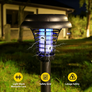 Lampe solaire LED d'extérieur à piquet, étanche IP65, anti-insectes, lumière UV blanche froide, piège à moustiques et mouches pour patio, jardin, été - Product Image 1