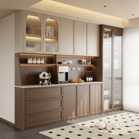 Meuble buffet moderne avec portes en verre cintrées, armoire de présentation en bois avec tiroirs, meuble à liqueurs pour salle à manger