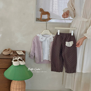 Pantaloni Casual a Pois Stile Coreano per Ragazze, Nuova Collezione Autunno 2026, Marrone-Viola Plissettati Morbidi e Comodi - Product Image 4