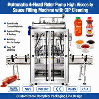 Machine de Remplissage de Sauce Automatique 4 Têtes Pompe à Rotor Trémie Chauffante Agitateur PLC Acier Inoxydable 304