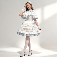 Robe Lolita JSK bleu et blanc avec cape, jupe à volants style princesse anime, costume de fête