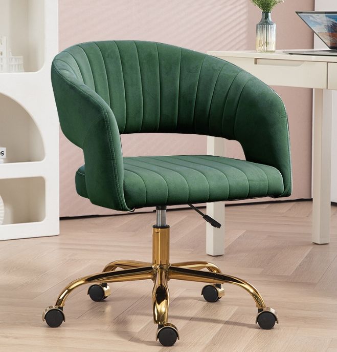 Round Solid Wheel Velvet Home Office Chair Modern Swivel