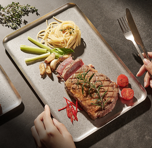<span class=keywords><strong>Plateau</strong></span> <span class=keywords><strong>de</strong></span> service rectangulaire rustique en acier inoxydable 304, <span class=keywords><strong>plateau</strong></span> métallique durable pour aliments, steak, repas quotidiens, assiettes <span class=keywords><strong>de</strong></span> cuisine - Product Image 2
