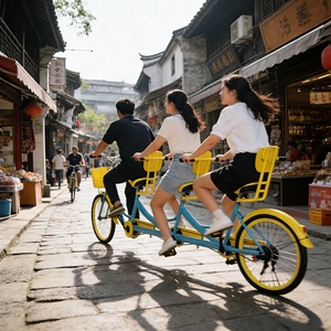 Bicicletta a Tre Posti Personalizzabile in Offerta, Resistente <span class=keywords><strong>Bici</strong></span> <span class=keywords><strong>Tandem</strong></span> per Passeggiate all'Aperto, Visite ai Parchi, Tour Cittadini e Divertimento - Product Image 1