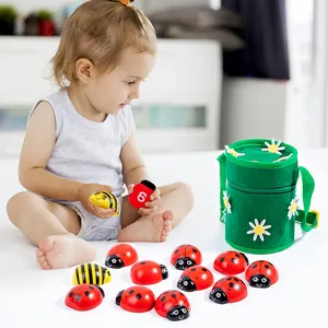 Montessori sayma böceği ahşap eğitici oyuncak s saymayı öğrenme uğur böceği keçe sırt çantası eğitici oyuncak