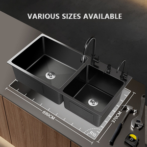 Thép Không Gỉ Hai Bát Bồn Rửa Nhà Bếp Với Vòi Nước Tùy Chỉnh Riêng Tư Đặt Hàng Từ Trung Quốc Các Nhà Sản Xuất Duy Nhất Bát Phong Cách - Product Image 6