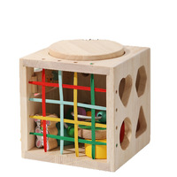 Cube d'activités en bois pour tout-petits, jouet éducatif multifonctionnel, labyrinthe de perles, engrenages rotatifs, trieur de formes, blocs d'apprentissage pour filles