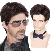 Perruque complète synthétique pour homme, best-seller, cheveux courts à raie latérale, en fibre haute température, fabriquée à la machine, peut être permanentée et teinte