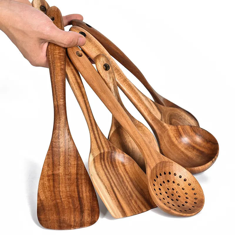 木製調理器具セットチーク8パック調理用木製調理器具セット