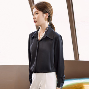 Atasan blus wanita hitam abu-abu biru kualitas tinggi elegan kemeja <span class=keywords><strong>Formal</strong></span> berkelas pakaian kerja komuter - Product Image 3