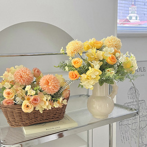 <b>Artificial</b> Flowers Silk Roses <b>Hydrangeas</b> Orange Yellow Pink Wedding Outdoor Photography Props Home Decorations - Product Image 1