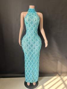 चांदी के बड़े बड़े गैंडे पारदर्शी लंबी पोशाक शाम जन्मदिन की शानदार पोशाक के लिए शानदार पोशाक वाली नर्तकी की पोशाक - Product Image 5