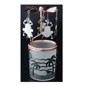 Candelero personalizado con diseño de coconut y mono giratorio, portavelas con luces de té y cristal de colores