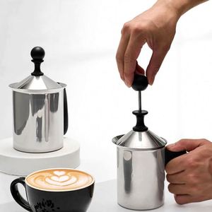 Mousseur à lait manuel 400/800 ml en acier inoxydable 18/8 avec filtre à double maille, pot à mousse, pichet à crème pour café - Product Image 1