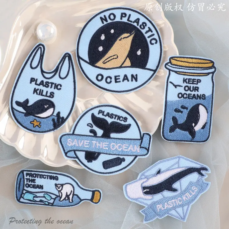 Neueste Ocean Drift Bottle Animal Applique Protect Environment Design Aufbügeln von Stickereien