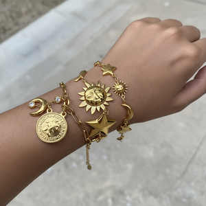 MW Waterproof Stackable Coin Sun Pendant Beach Ocean Star <strong>Moon</strong> <strong>Bracelet</strong> 316l Stainless Steel Jewelry 18k PVD Gold <strong>Bracelet</strong> - Product Image 2