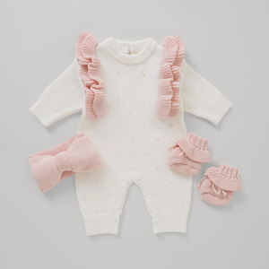 Conjunto de 3 Piezas de Mameluco <span class=keywords><strong>para</strong></span> Niña Mimixiong, Mameluco de Algodón Puro con Zapatos a Juego, Diadema con Encaje Plisado, Conjunto de Regalo Perfecto <span class=keywords><strong>para</strong></span> Recién Nacidas - Product Image 2