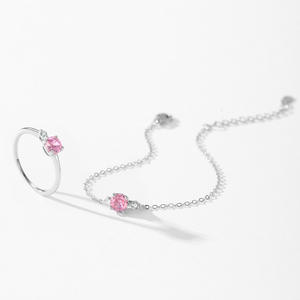 Conjunto de Pulsera y Anillo de Plata de Ley 925 con Circonita Rosa Dulce, Joyería Sencilla, Versátil y Elegante al Estilo Instagram para Mujer - Product Image 6