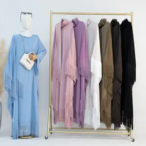 Atacado Ramadan Tassel Tamanho Livre Shinny Poliéster Kaftan Islâmico Roupas Mulheres Dubai Kaftan Vestido Abaya