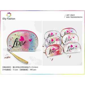 All'ingrosso 12 pezzi colorato Design amore borsa per il trucco carino sacchetto cosmetico/organizzatore con accenti di cuore per le donne - Product Image 1