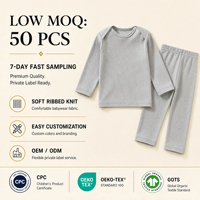Ensemble de vêtements pour bébé en coton biologique tricoté, vente en gros, OEM, OEKO, avec logo personnalisé, manches longues, style décontracté, pour garçon