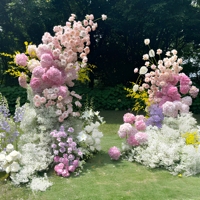 Lichtroze witte handgemaakte zijden kunstbloemen Koreaanse stijl gazon bruiloft decoratie gangpad arrangementen kunstmatige bloemen groen