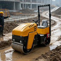 Mini-compacteur vibrant routier 1 tonne à double tambour, diesel, certifié CE, autoporté pour le compactage de l'asphalte et du sol