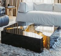 Table basse rectangulaire au design unique, ensemble table basse de salon de luxe dorée et blanche, table basse moderne en acier inoxydable